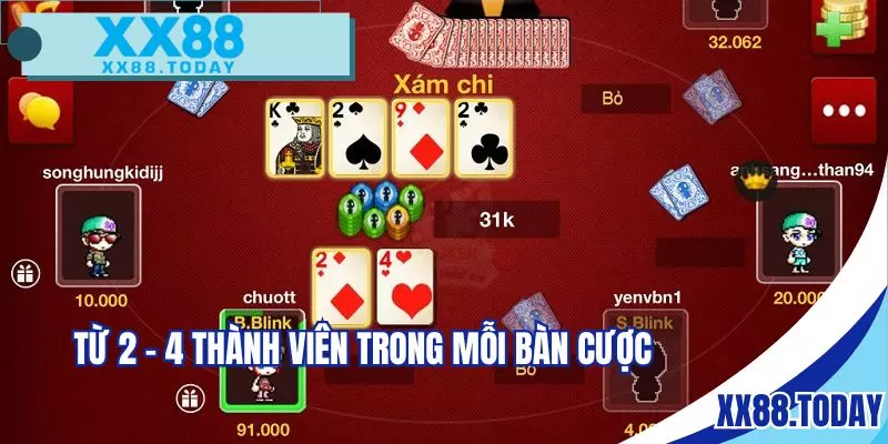 Bài tiến lên miền Nam có từ 2 - 4 thành viên tham gia